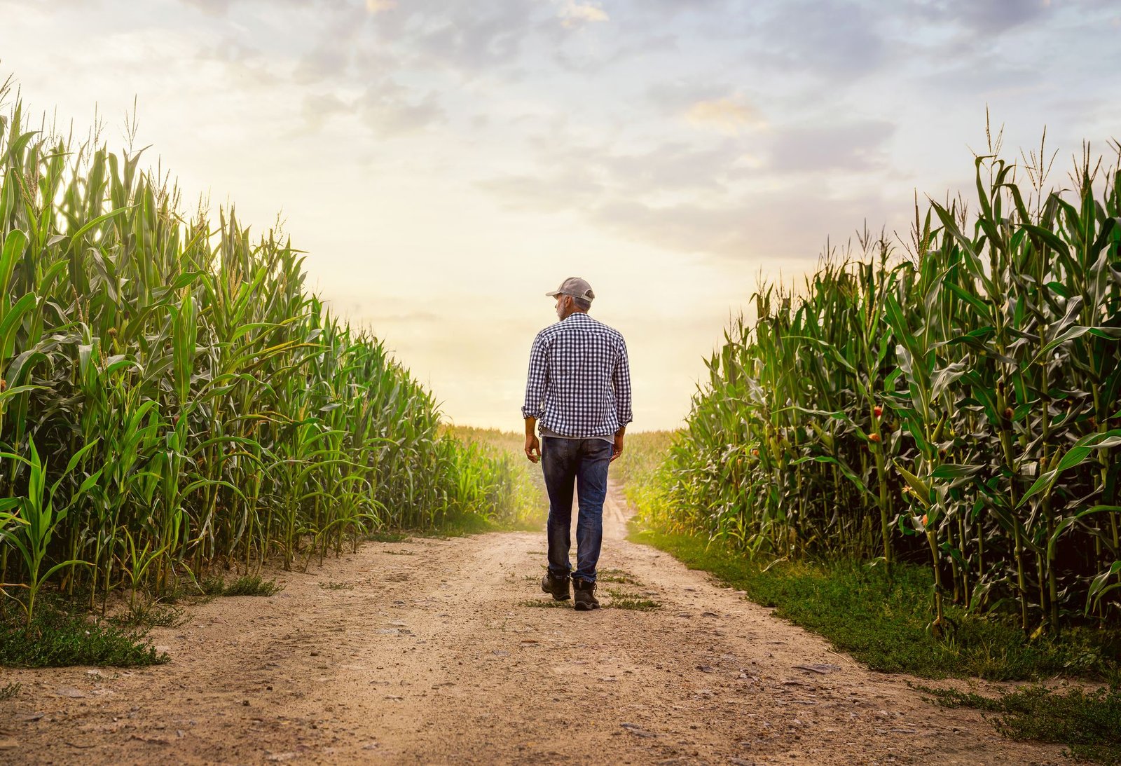 Farmer walking in a field